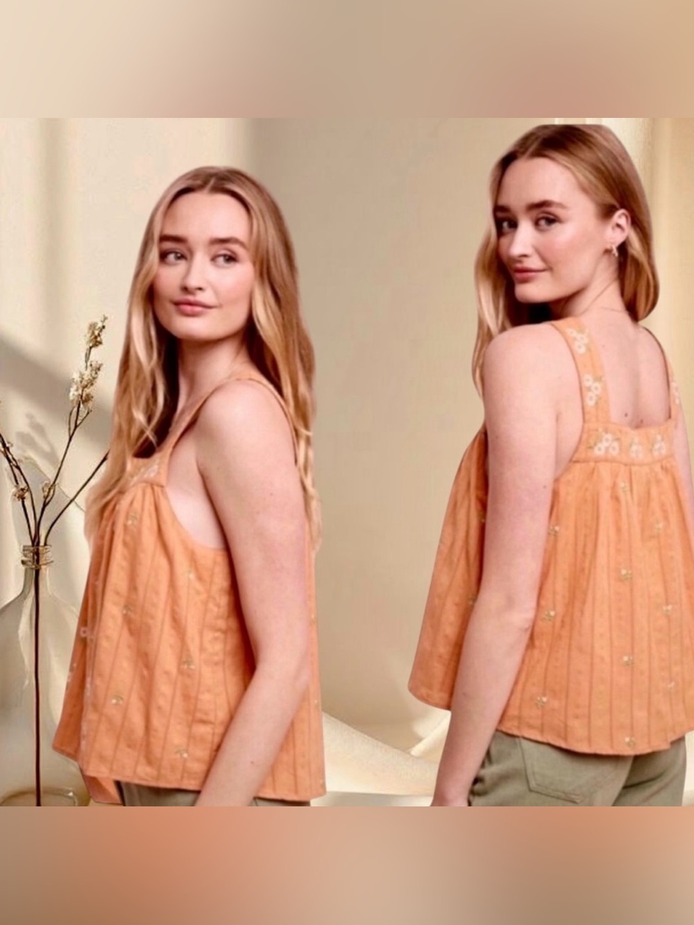 Embroidered Peach Sleeveless Tank Top - Picture 3 of 6